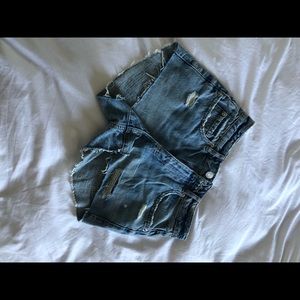 Distressed jean shorts